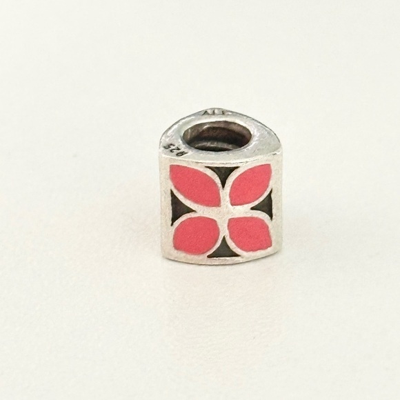 Pandora Pink Enamel Triple Sided Flowers Floral Block Retired Bead Charm - Picture 4 of 4
